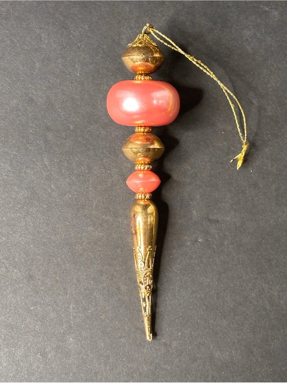 Vintage beaded drop finial (icicle) ornament Coral Pink Pearlized Beads